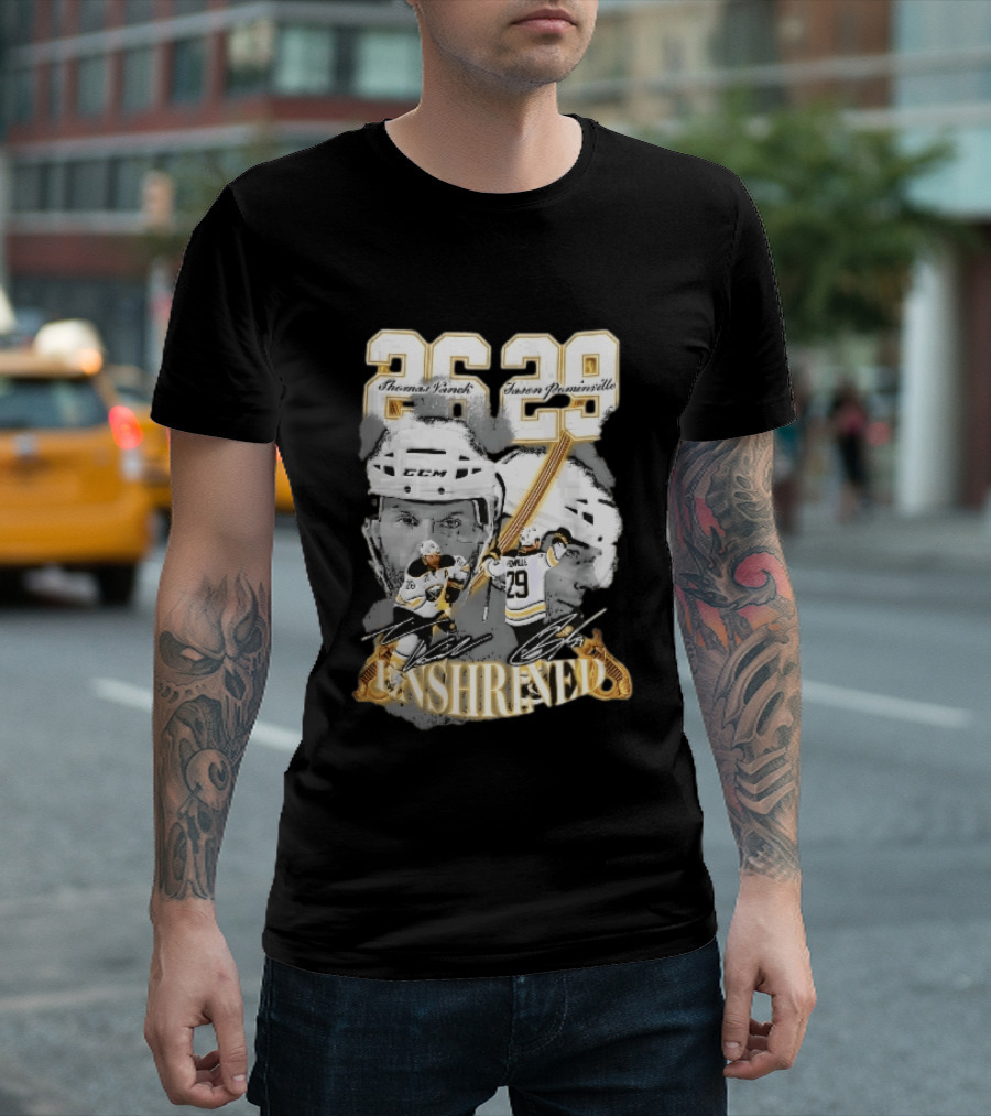 Thomas Vanek Jason Pominville 2026 Player Photos 26 29 Enshrined Buffalo Sabres Crossed Swords T-Shirt