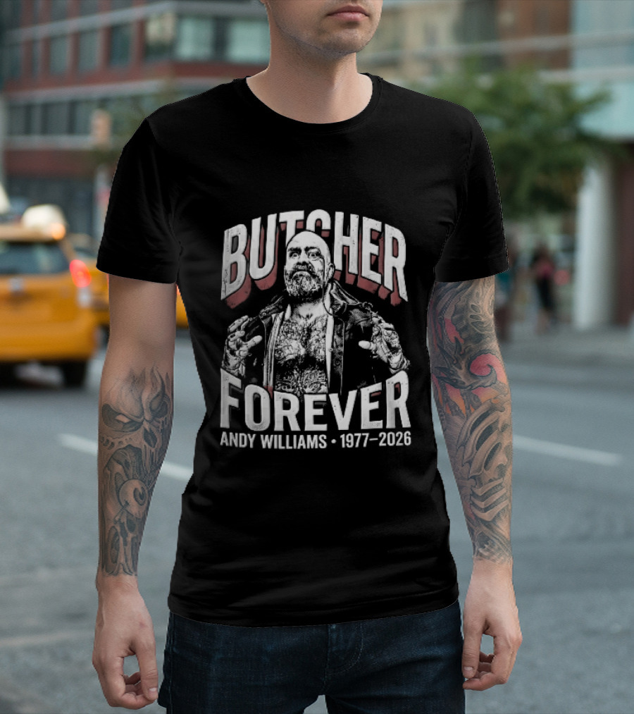 Butcher Forever Andy Williams 1977 2026 Monocle Bearded Wrestler T-Shirt