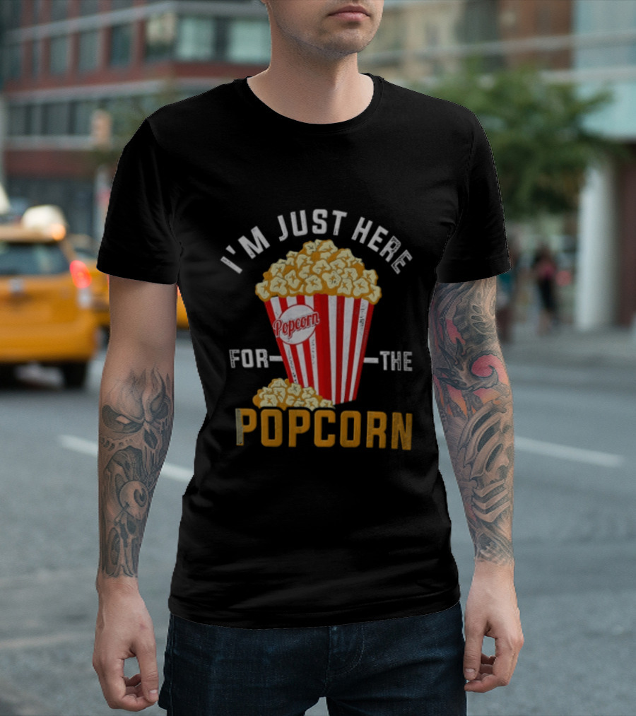 I'm Just Here For The Popcorn Red And White Striped Box T-Shirt