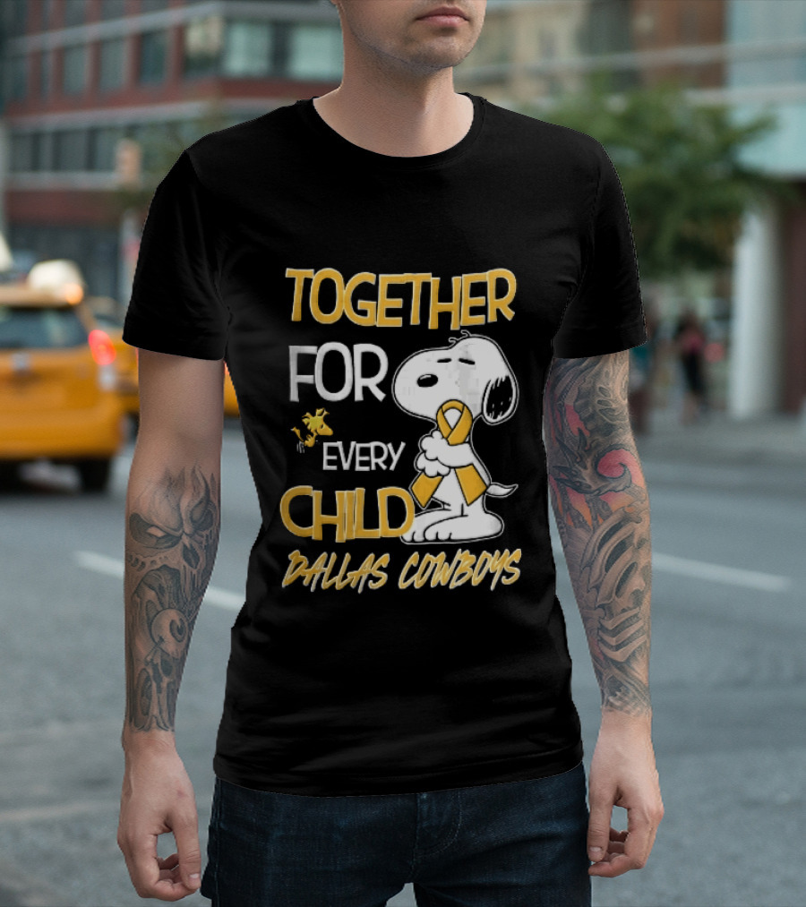 Dallas Cowboys Snoopy Woodstock Gold Ribbon Together For Every Child T-Shirt