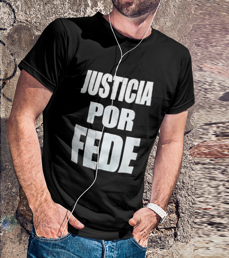 Justicia Por Fede White Block Lettering Marble T-Shirt