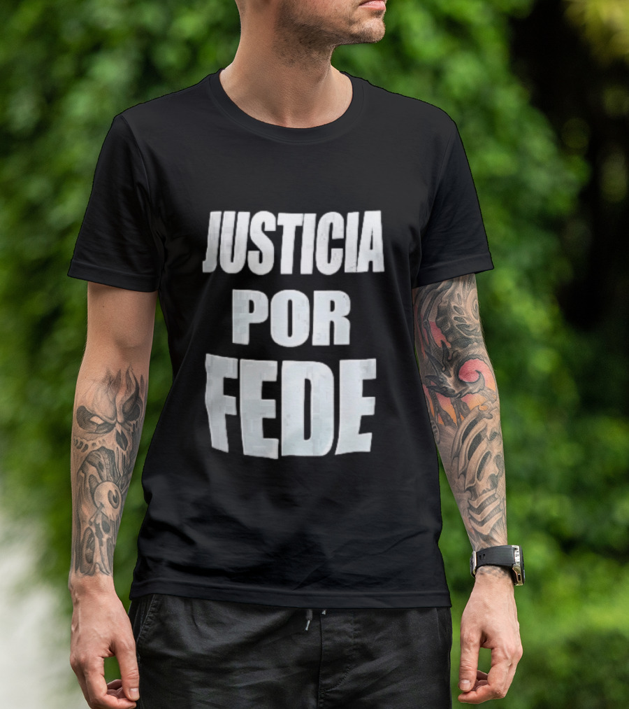 Justicia Por Fede White Block Lettering Marble T-Shirt