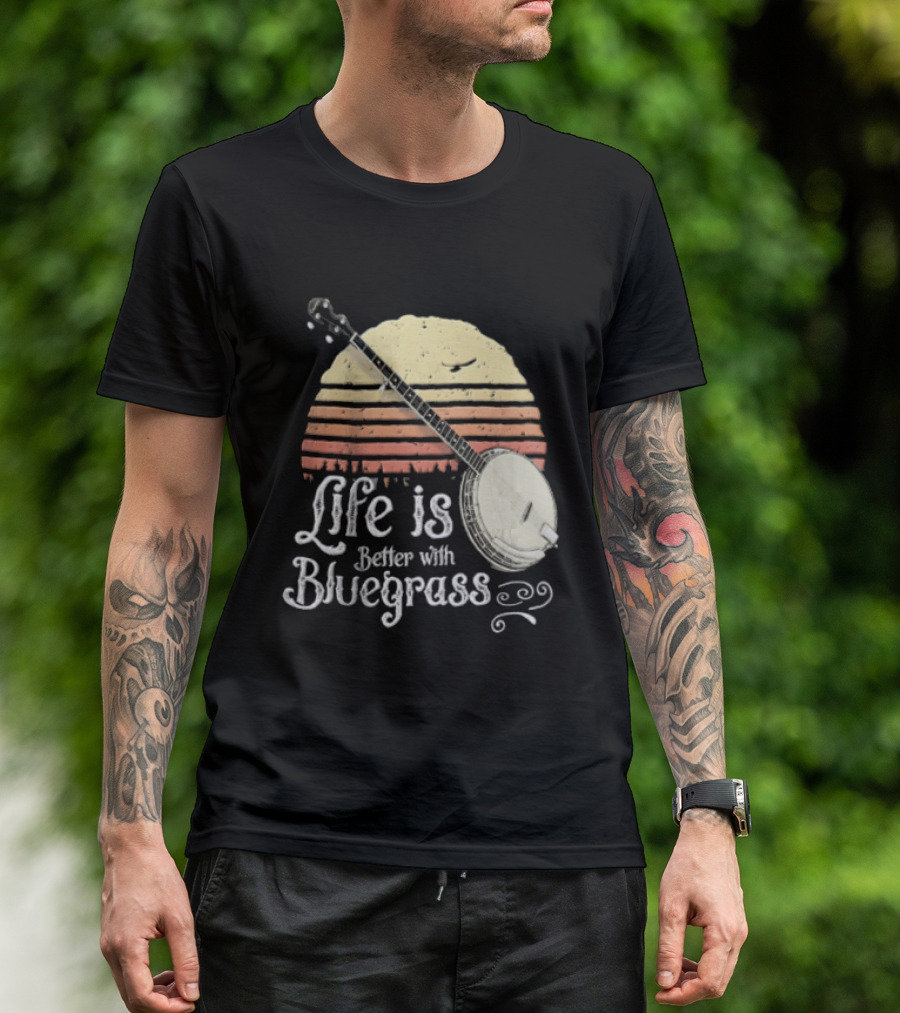 Life Is Better With Bluegrass Vintage Sunset Banjo T-Shirt