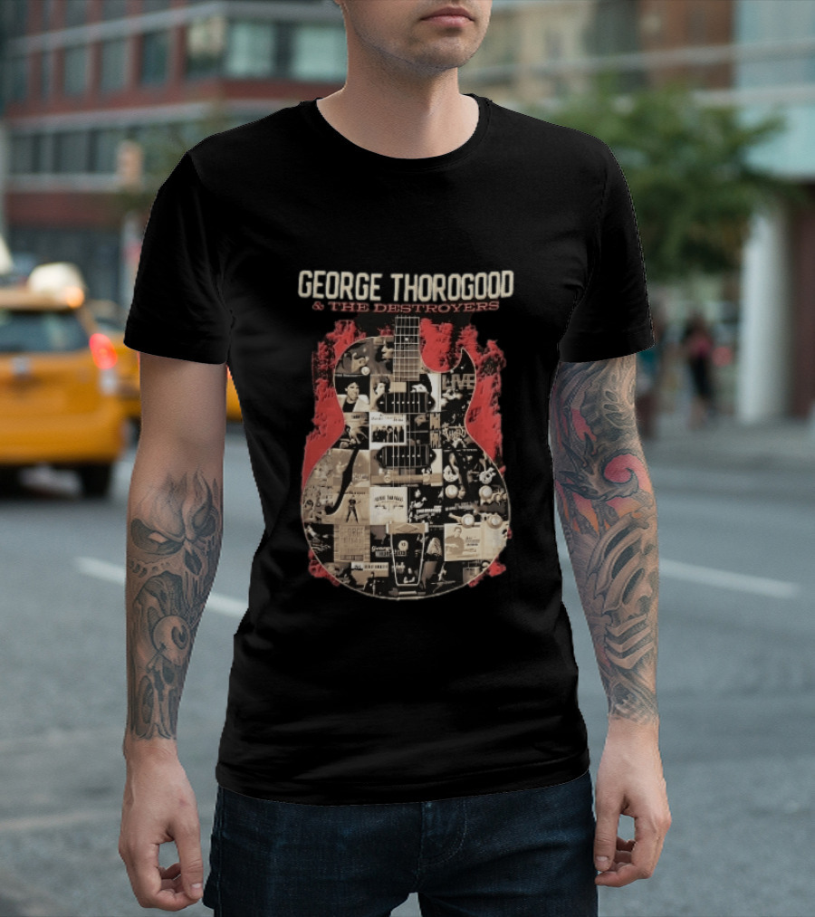 George Thorogood And The Destroyers Album Covers Guitar Collage Red Splash T-Shirt