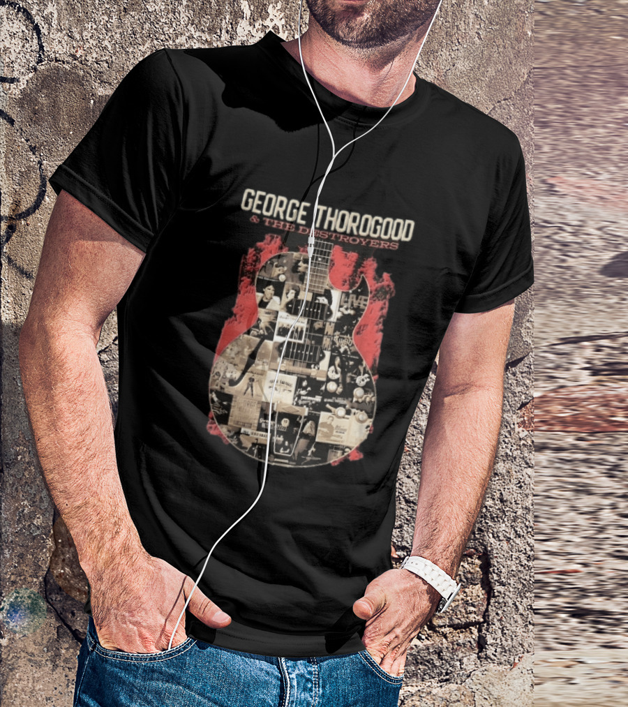 George Thorogood And The Destroyers Album Covers Guitar Collage Red Splash T-Shirt