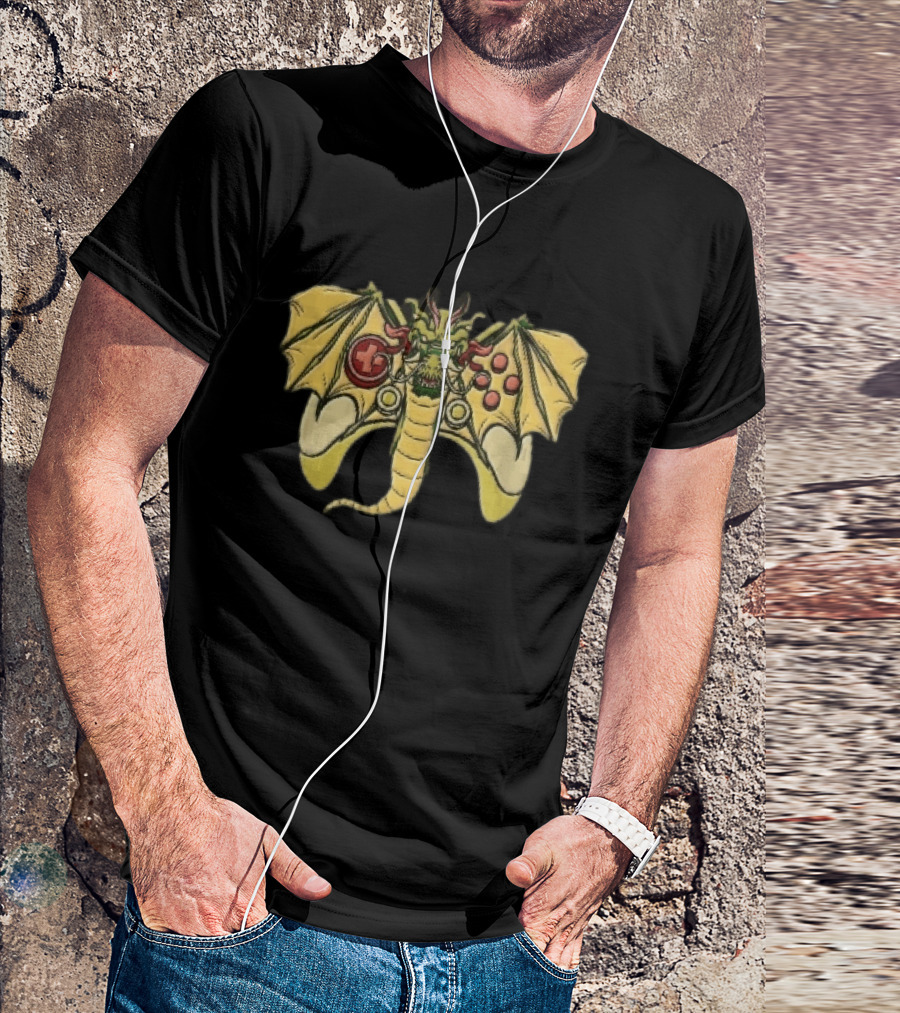 Green Chinese Dragon Head Gamepad Controller Wings Tail Cartoon Gamer Fun T-Shirt