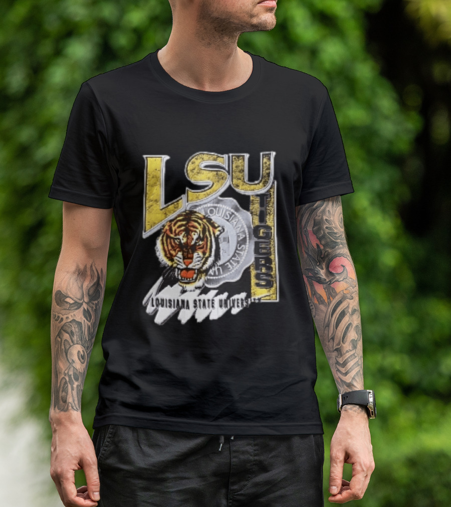 LSU Tigers Louisiana State University Tiger Head Seal Distressed T-Shirt