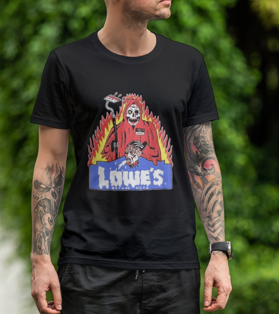 Lowes Before Hoes Hell O Death Grim Reaper Severed Head Paint Roller Cartoon T-Shirt