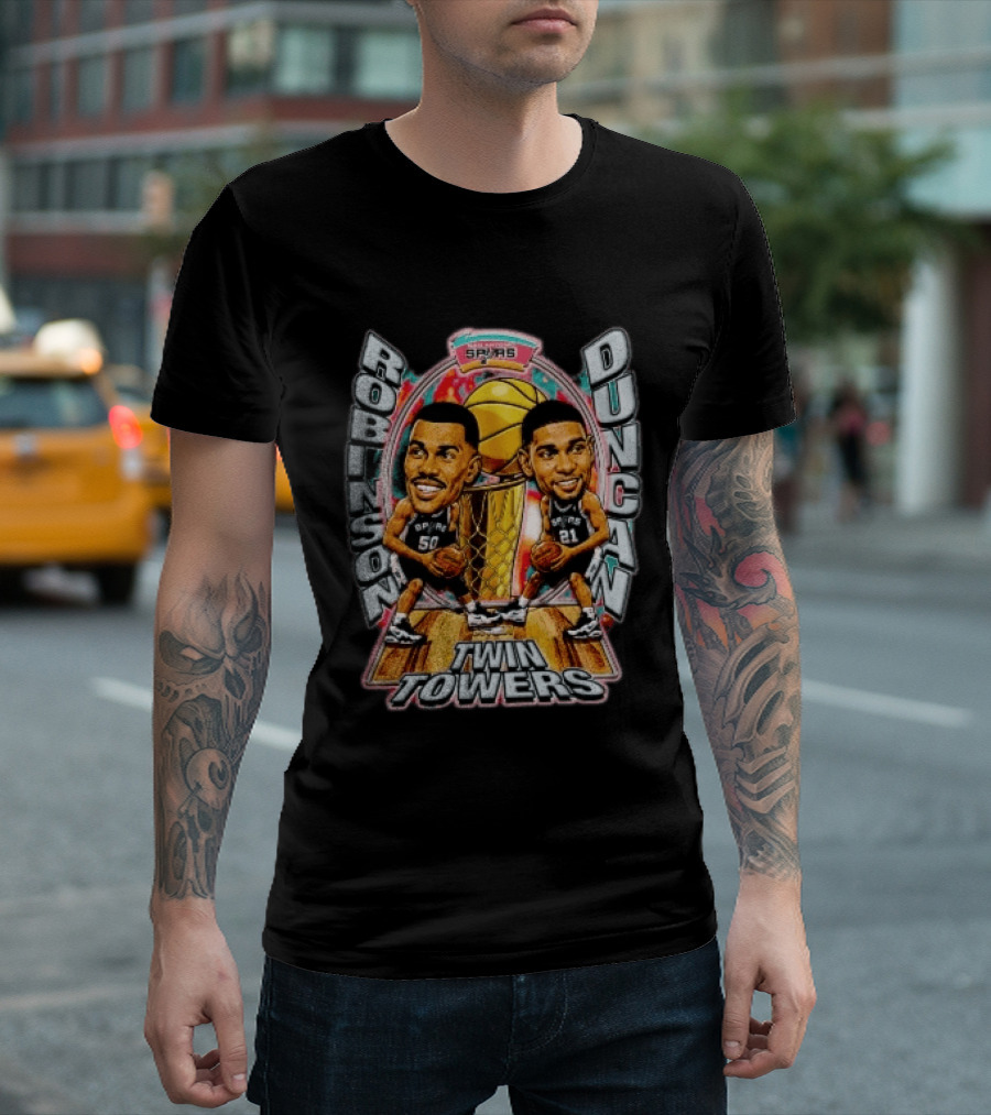 Robinson Duncan Twin Towers San Antonio Spurs Basketball Vintage NBA Legends T-Shirt