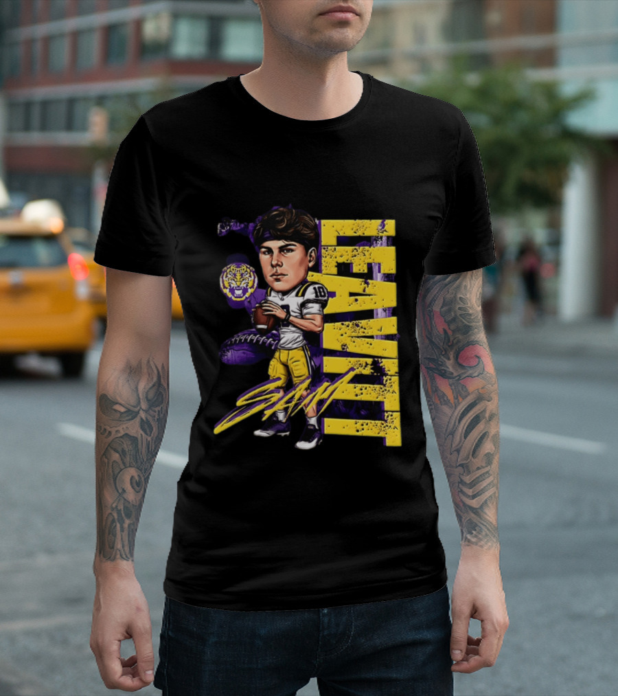 Sam Levis LSU Tigers Football Player Caricature Leavitt 18 Signature T-Shirt
