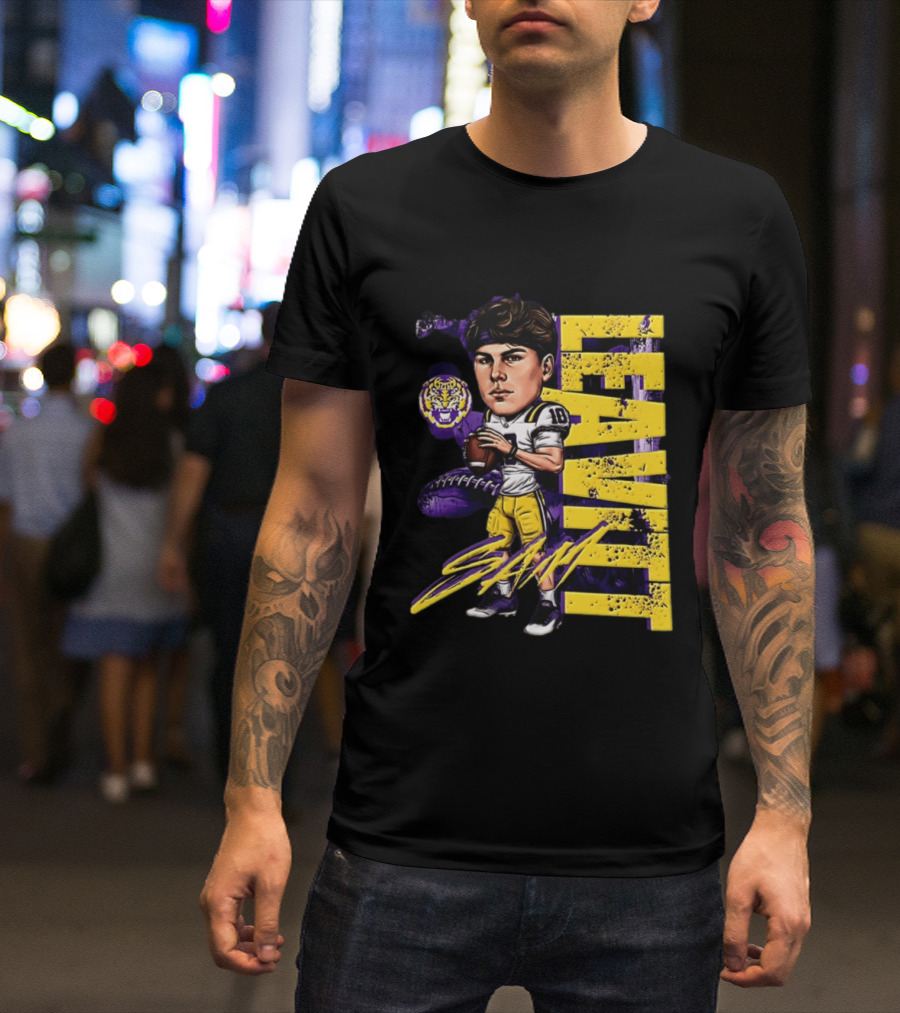 Sam Levis LSU Tigers Football Player Caricature Leavitt 18 Signature T-Shirt