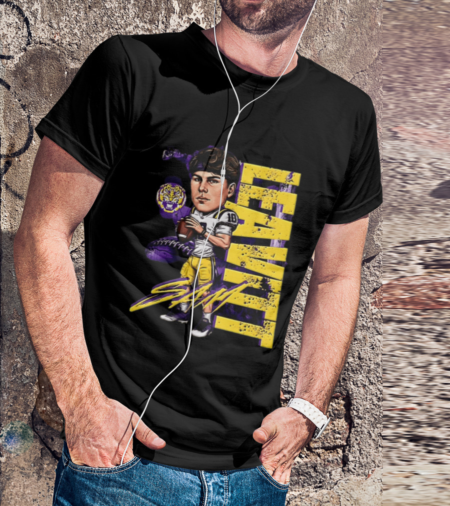 Sam Levis LSU Tigers Football Player Caricature Leavitt 18 Signature T-Shirt