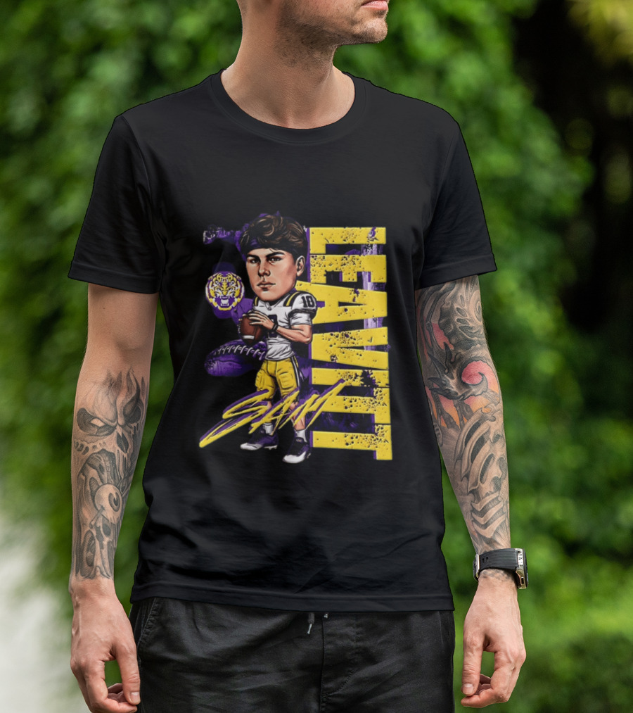 Sam Levis LSU Tigers Football Player Caricature Leavitt 18 Signature T-Shirt