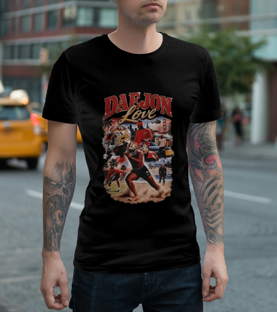 San Francisco 49ers Daejon Love Collage Running Barefoot Beach Player Photos T-Shirt