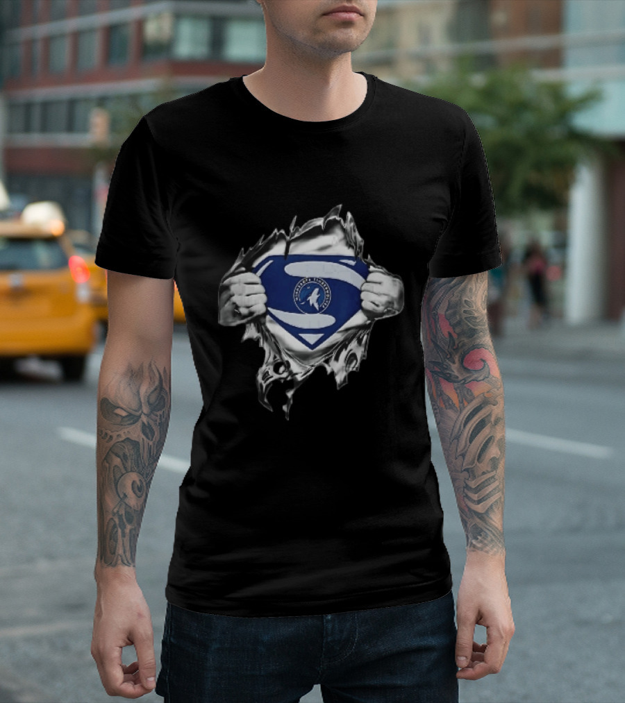 Minnesota Timberwolves Superman Emblem Ripped Chest NBA Fan T-Shirt
