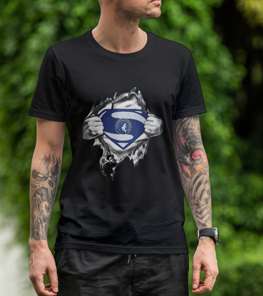Minnesota Timberwolves Superman Emblem Ripped Chest NBA Fan T-Shirt