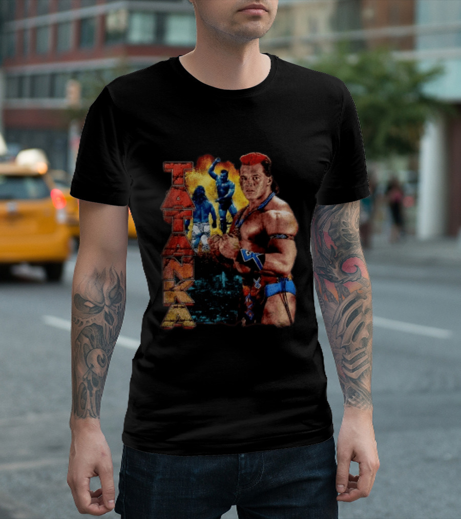Tatanka Wrestling Legend Muscle Warrior Pose Action T-Shirt
