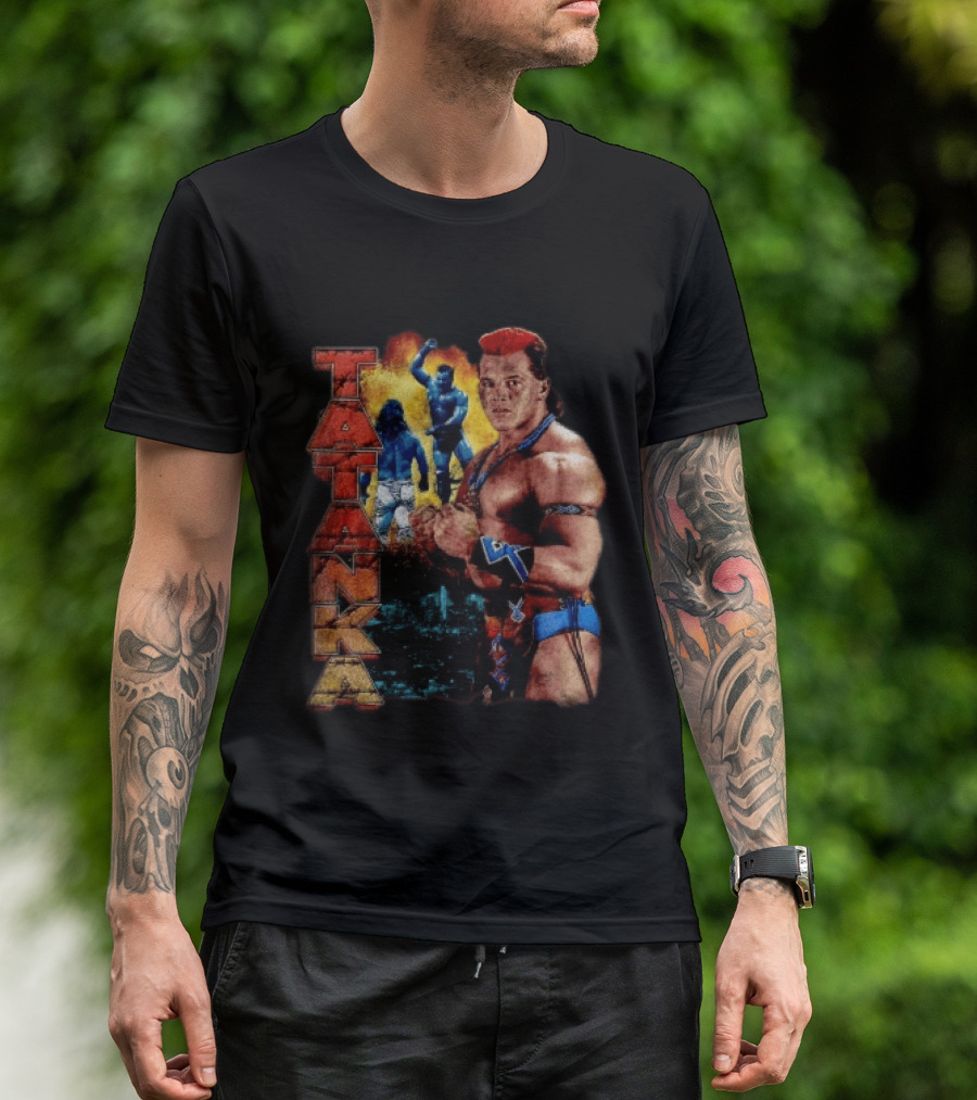 Tatanka Wrestling Legend Muscle Warrior Pose Action T-Shirt