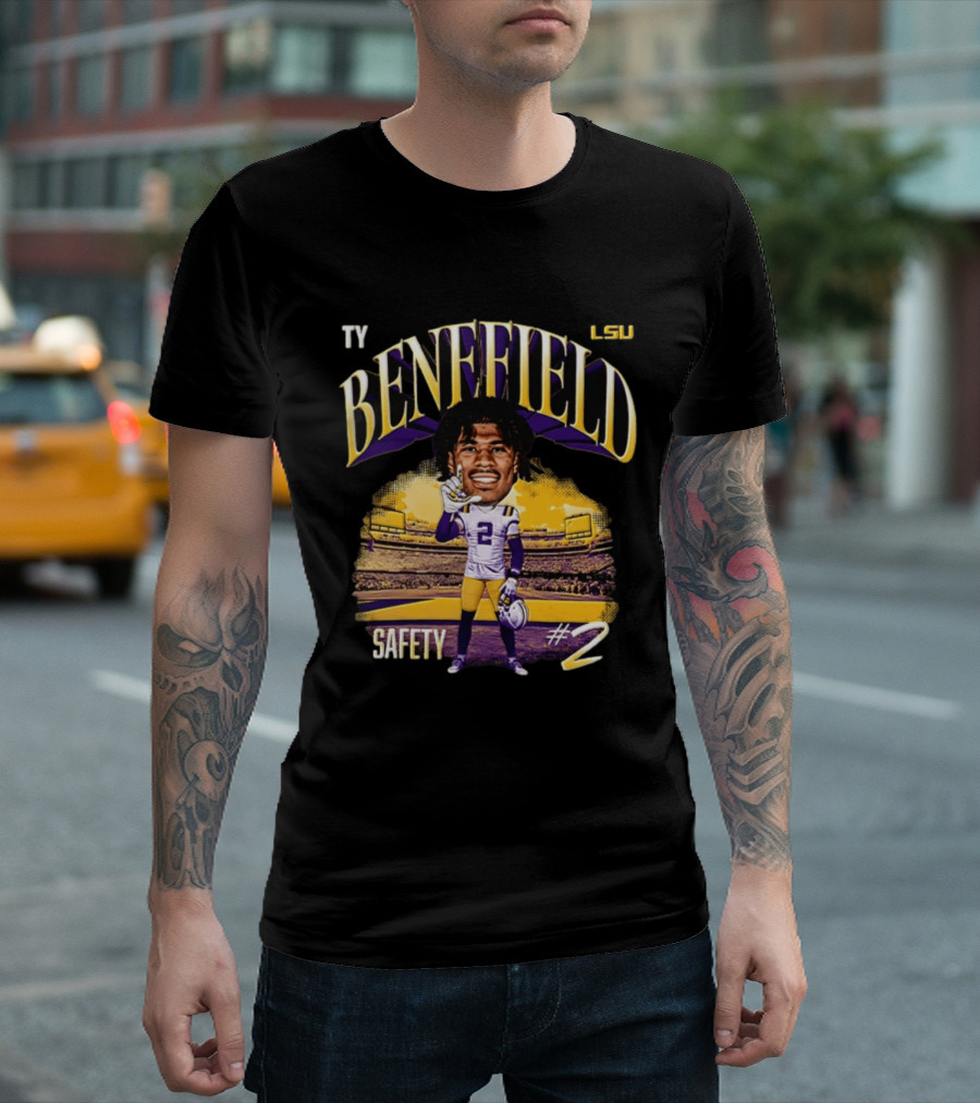 Ty Benefield LSU Football Safety #2 Caricature Stadium T-Shirt
