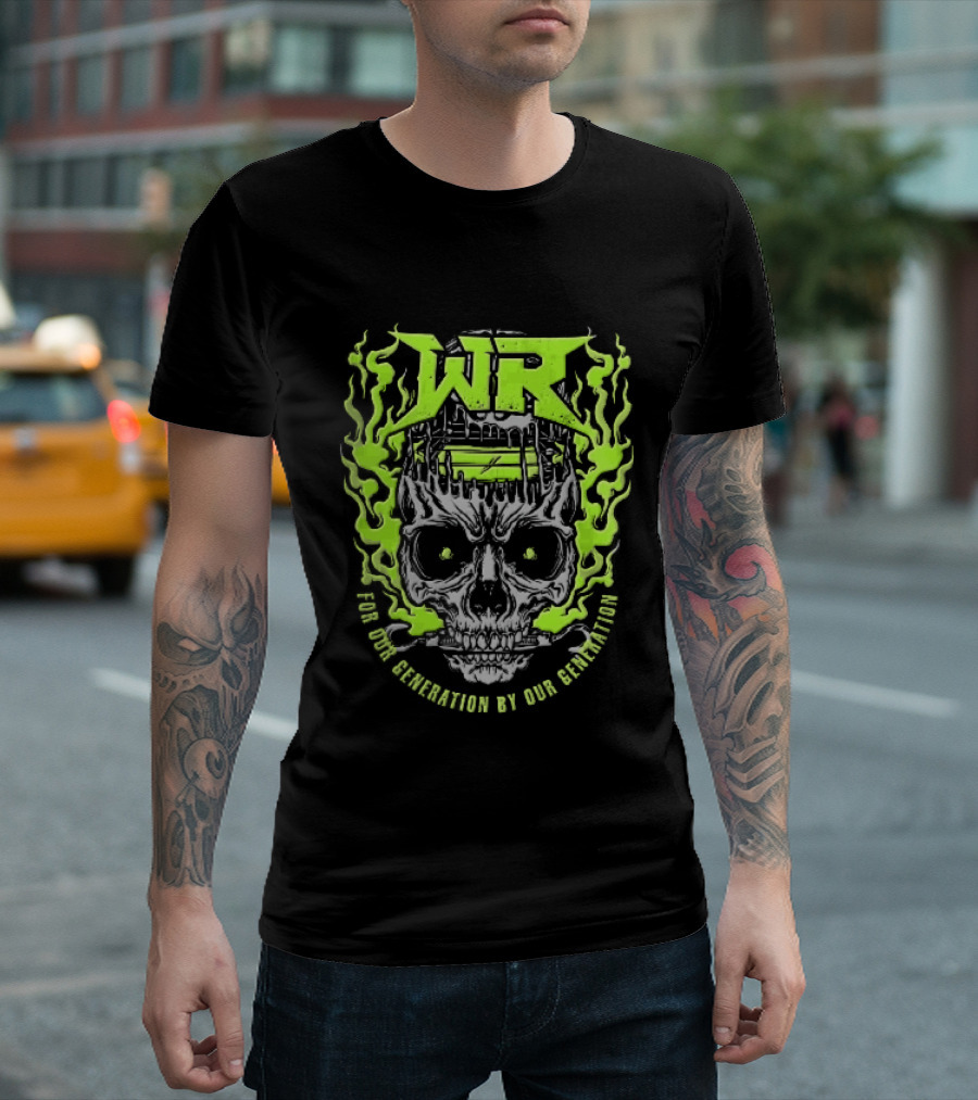 Neon Green Flames Skull WR Wrestling Ring For Our Generation T-Shirt