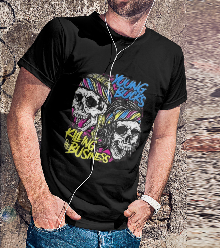 Young Bucks Killing The Business Neon Skulls Bandanas T-Shirt