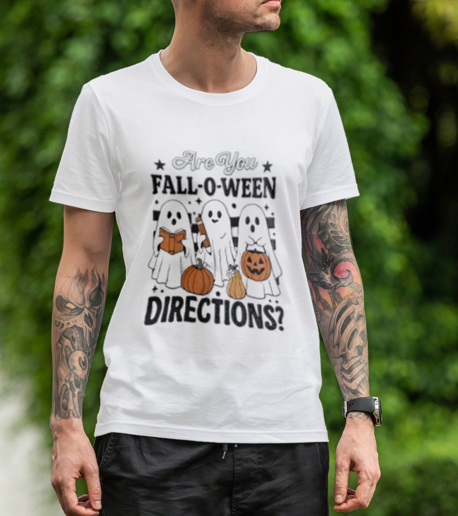 Are You Fall O Ween Directions With Ghosts Reading Books And Pumpkins T-Shirt