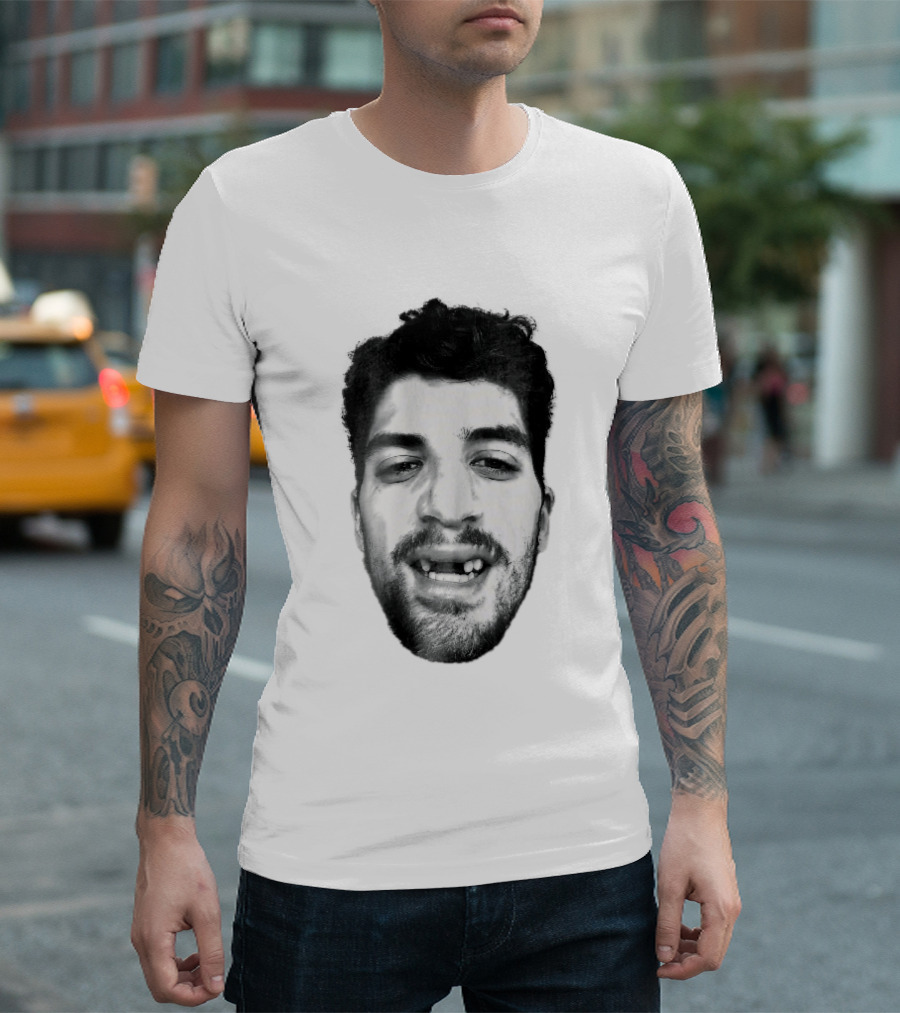 Black White Halftone Bearded Man Missing Front Teeth T-Shirt