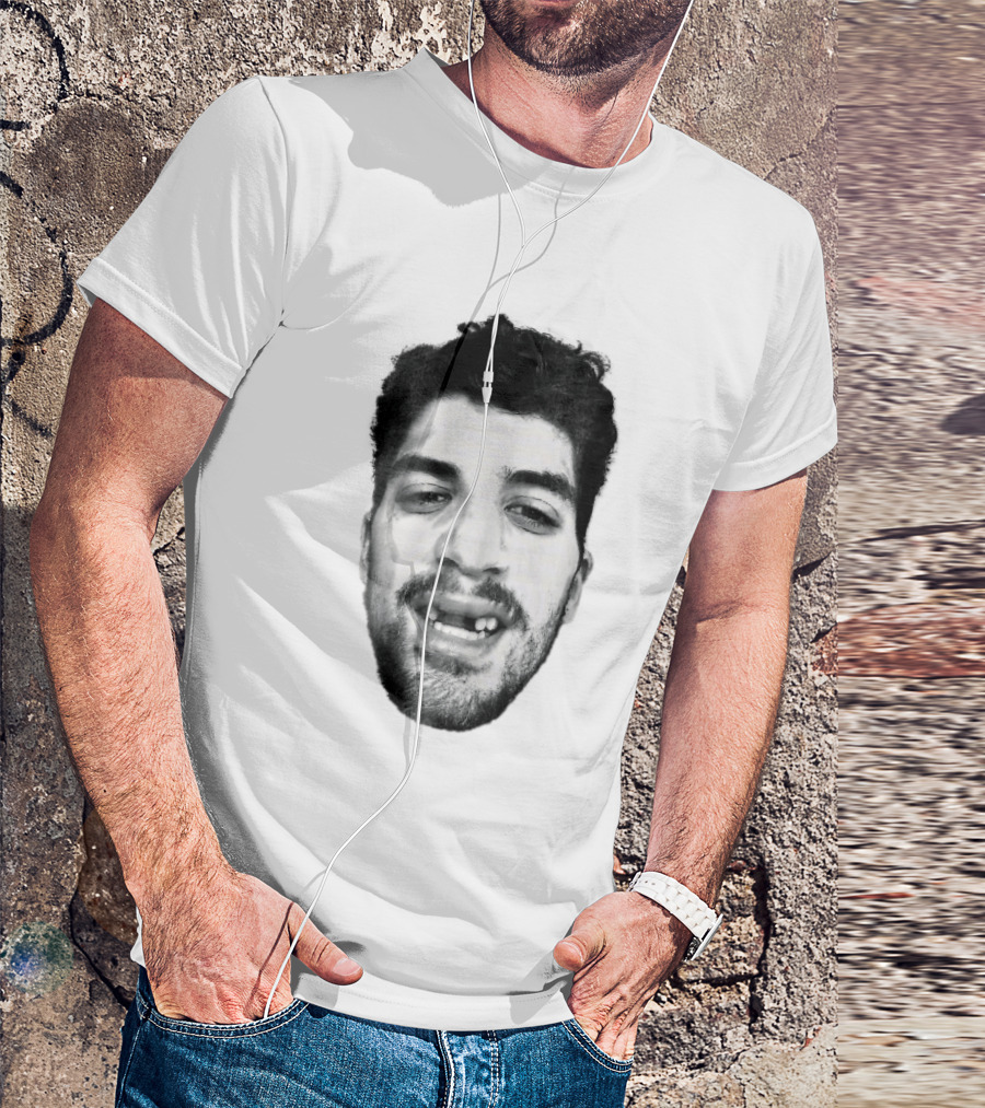 Black White Halftone Bearded Man Missing Front Teeth T-Shirt