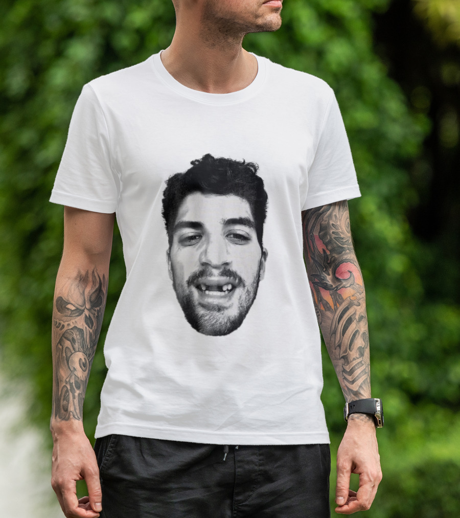 Black White Halftone Bearded Man Missing Front Teeth T-Shirt