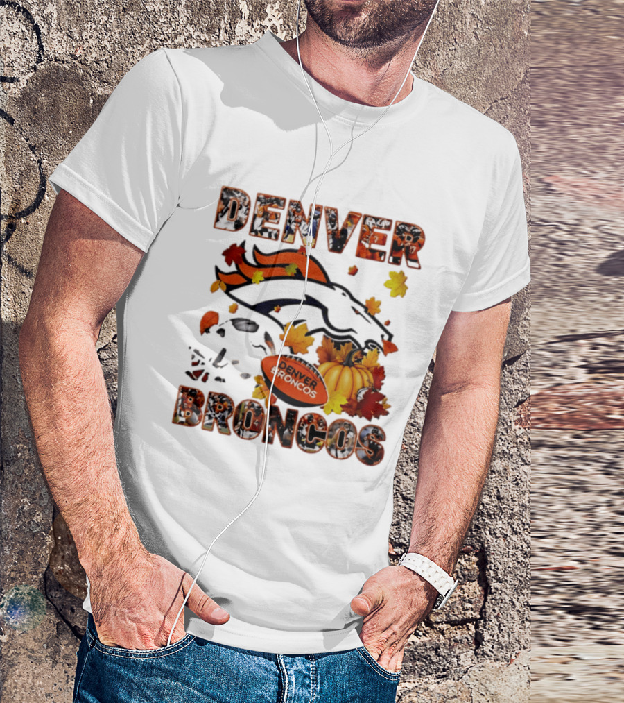 Denver Broncos Football Autumn Fall Leaves Pumpkin Halloween 2026 T-Shirt
