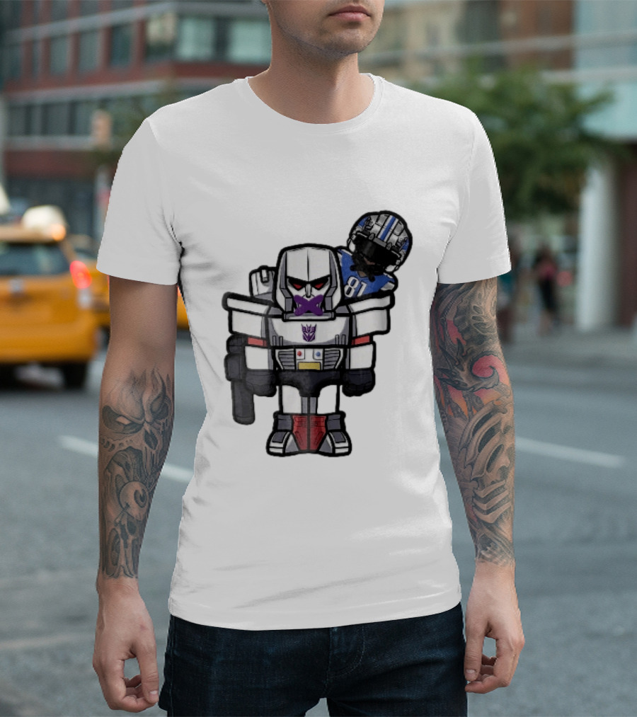 Detroit Lions Chibi Megatron Transformers Cartoon Tape On Mouth Caricature T-Shirt