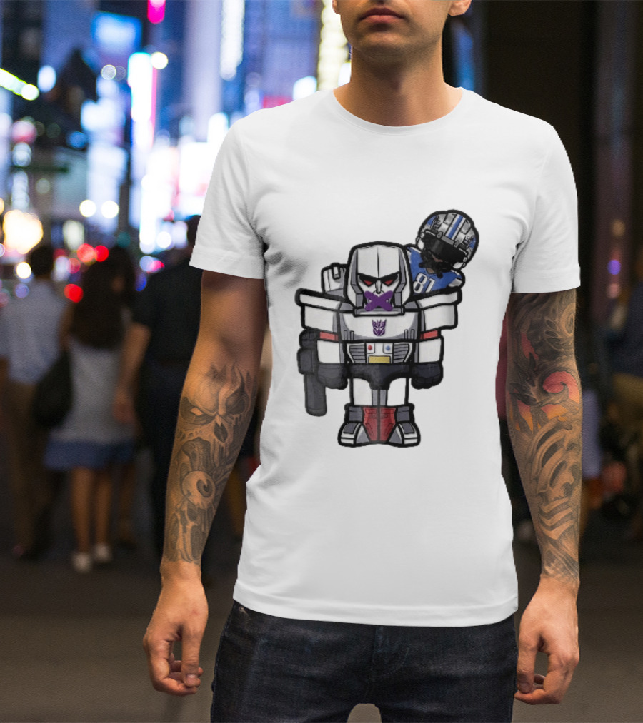 Detroit Lions Chibi Megatron Transformers Cartoon Tape On Mouth Caricature T-Shirt