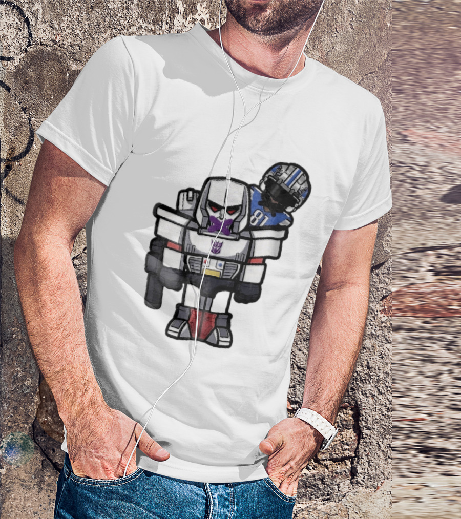 Detroit Lions Chibi Megatron Transformers Cartoon Tape On Mouth Caricature T-Shirt