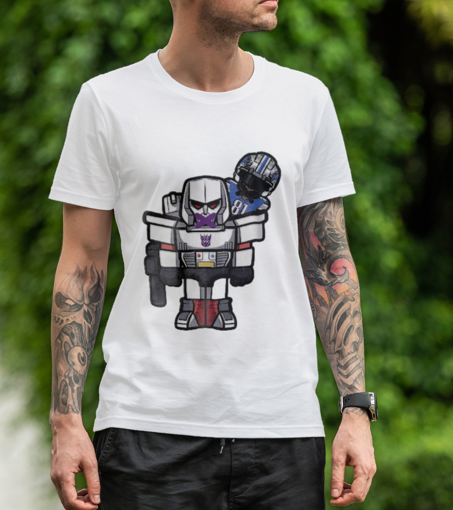 Detroit Lions Chibi Megatron Transformers Cartoon Tape On Mouth Caricature T-Shirt
