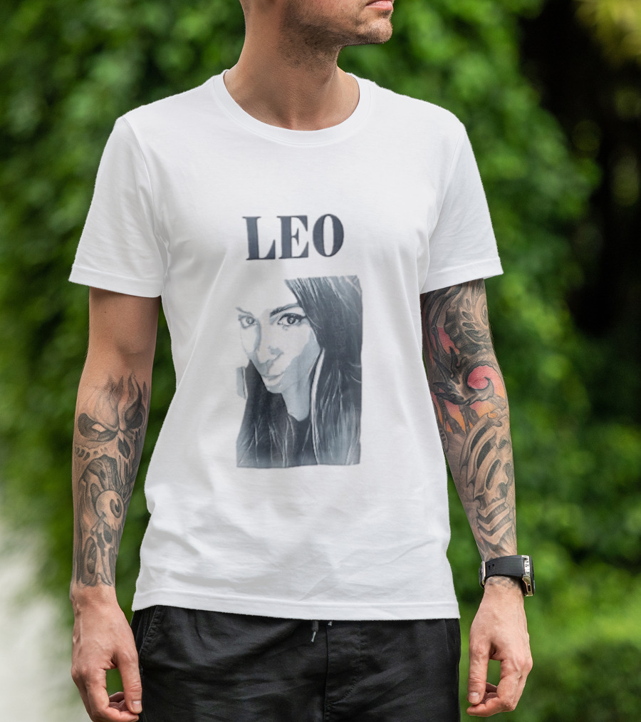 Leo Woman Long Hair Monochromatic Selfie Close Up T-Shirt