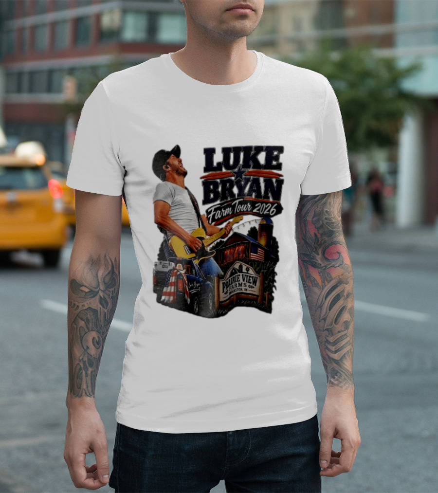 Luke Bryan Farm Tour 2026 Prairie View Farms Brookston IN Pickup Truck Barn Scene T-Shirt