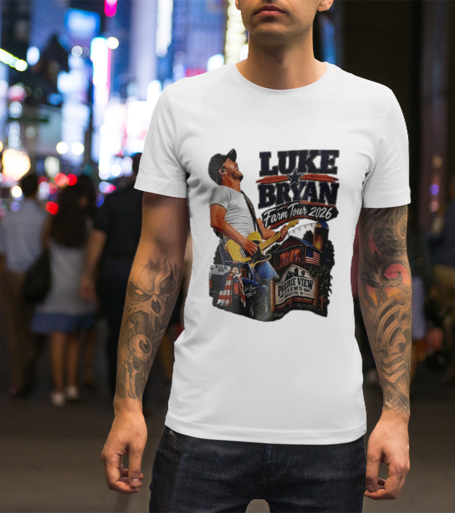 Luke Bryan Farm Tour 2026 Prairie View Farms Brookston IN Pickup Truck Barn Scene T-Shirt