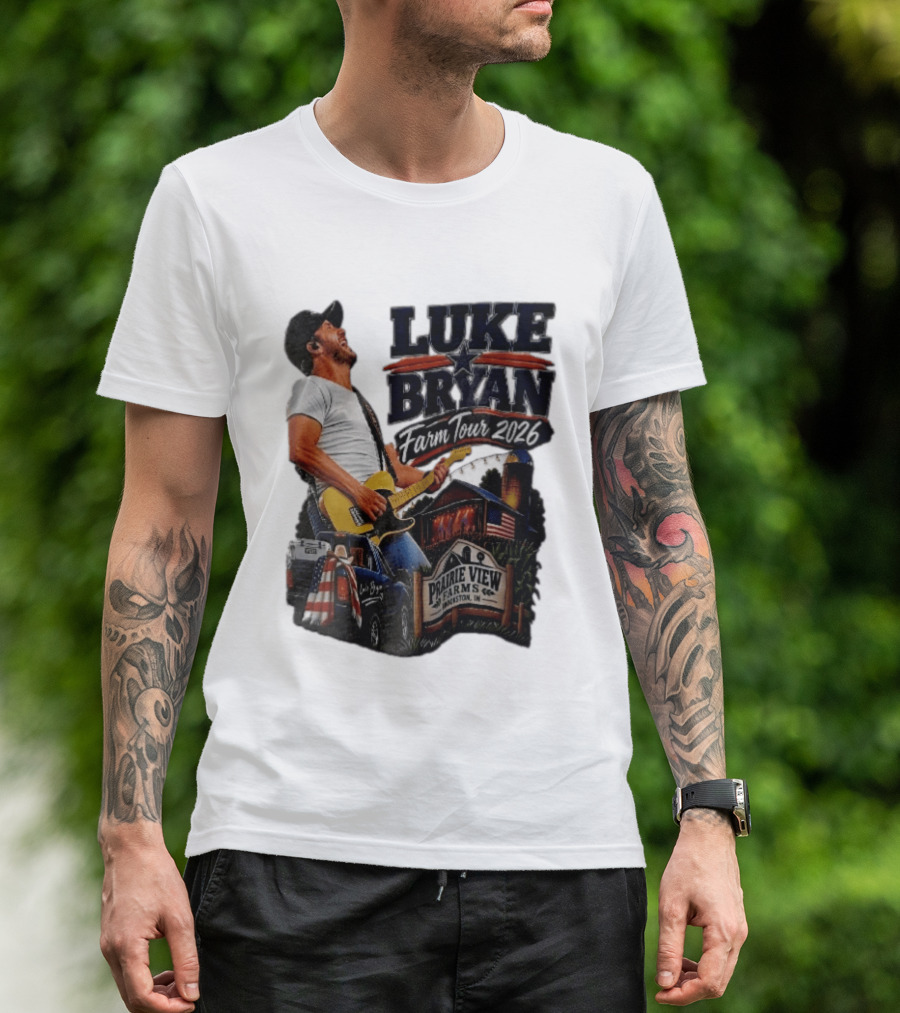 Luke Bryan Farm Tour 2026 Prairie View Farms Brookston IN Pickup Truck Barn Scene T-Shirt
