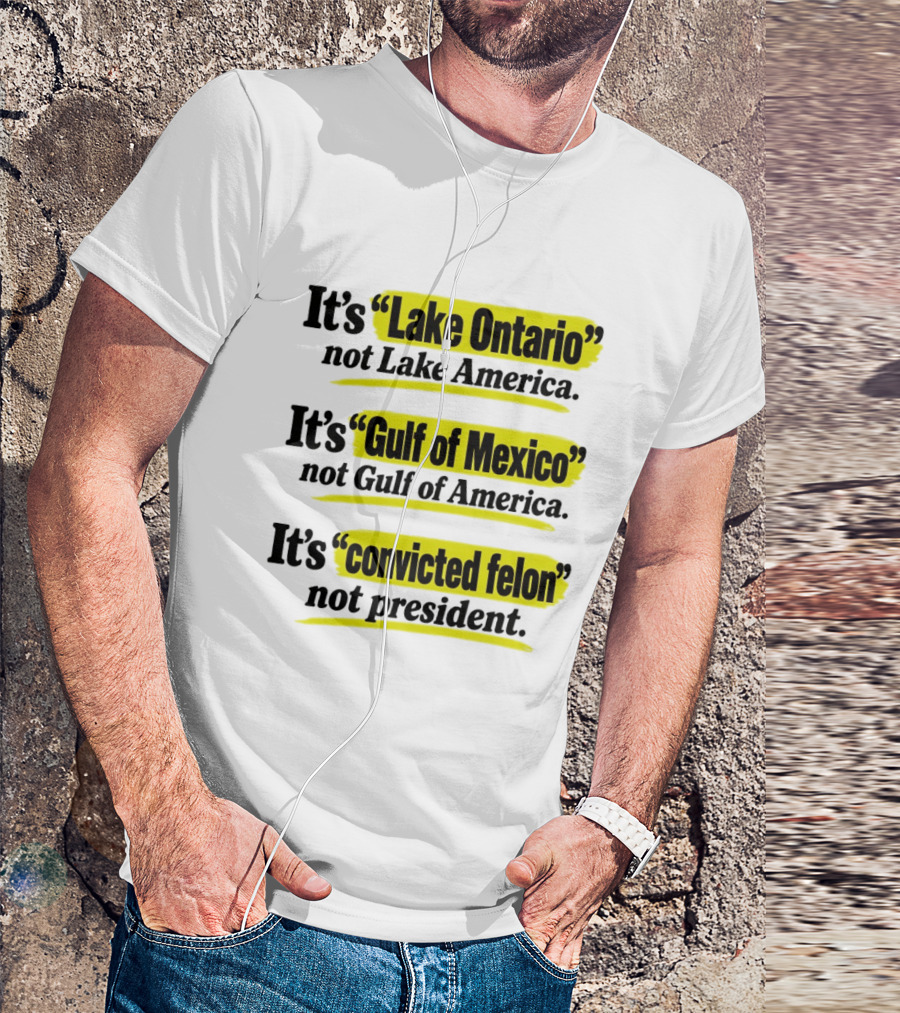 It's Lake Ontario Not Lake America Gulf Of Mexico Not Gulf Of America Convicted Felon Not President T-Shirt