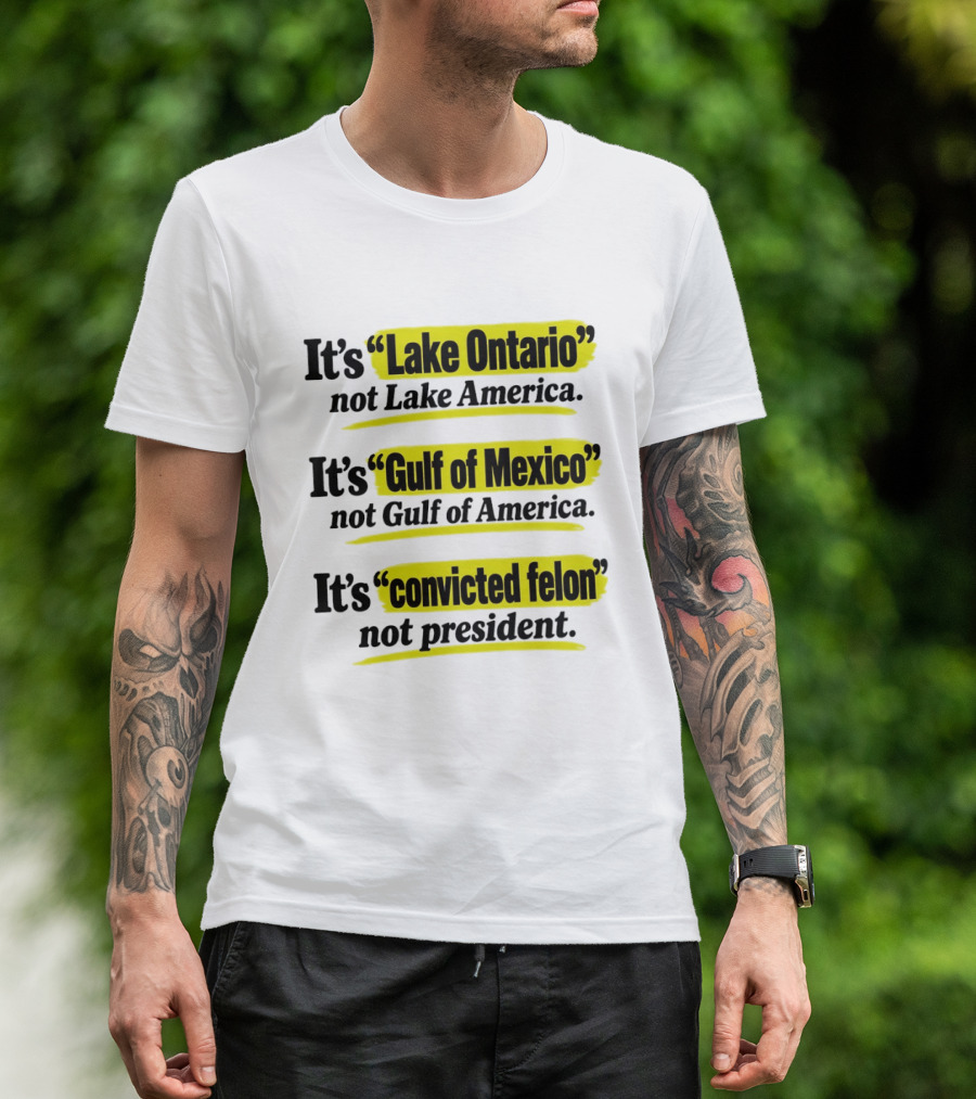 It's Lake Ontario Not Lake America Gulf Of Mexico Not Gulf Of America Convicted Felon Not President T-Shirt