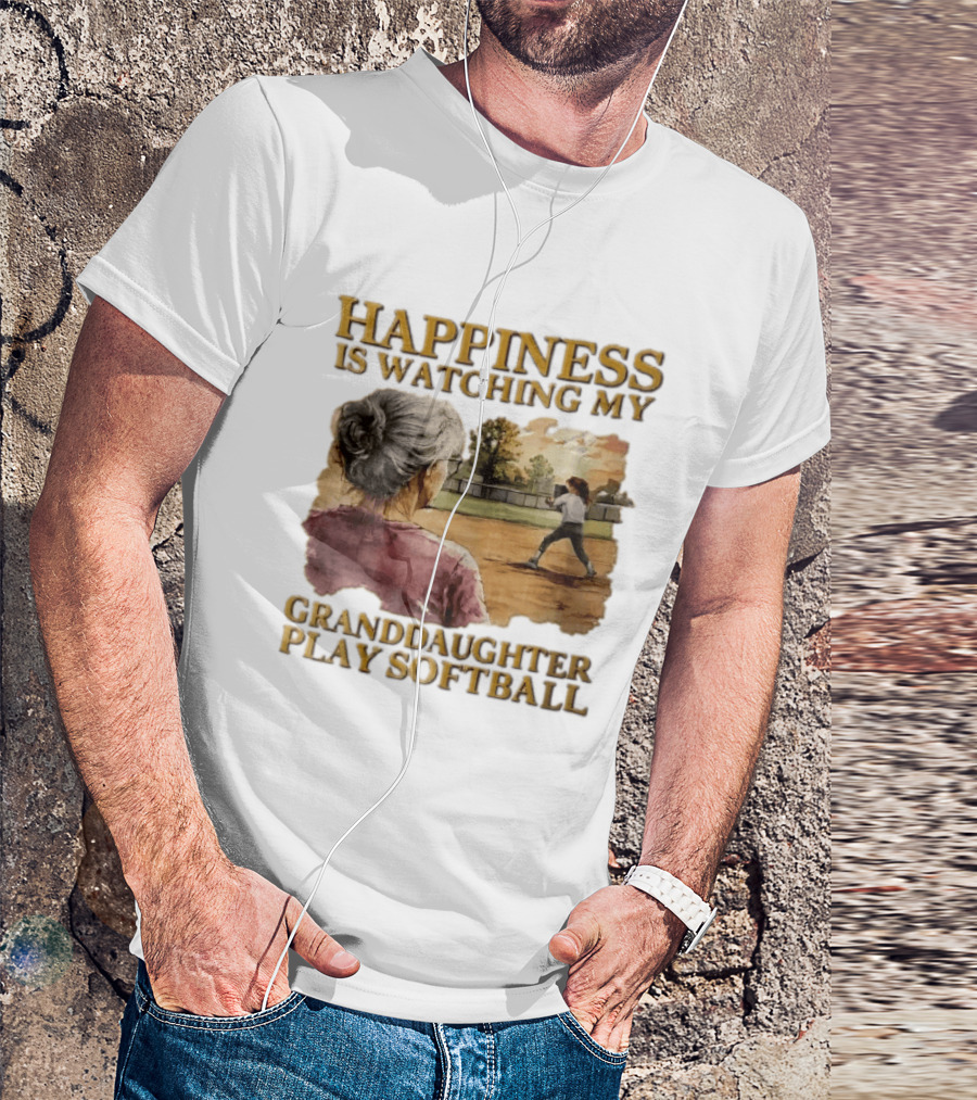 Happiness Is Ing My Granddaughter Play Softball Grandmother Back View Girl Field Sunset T-Shirt