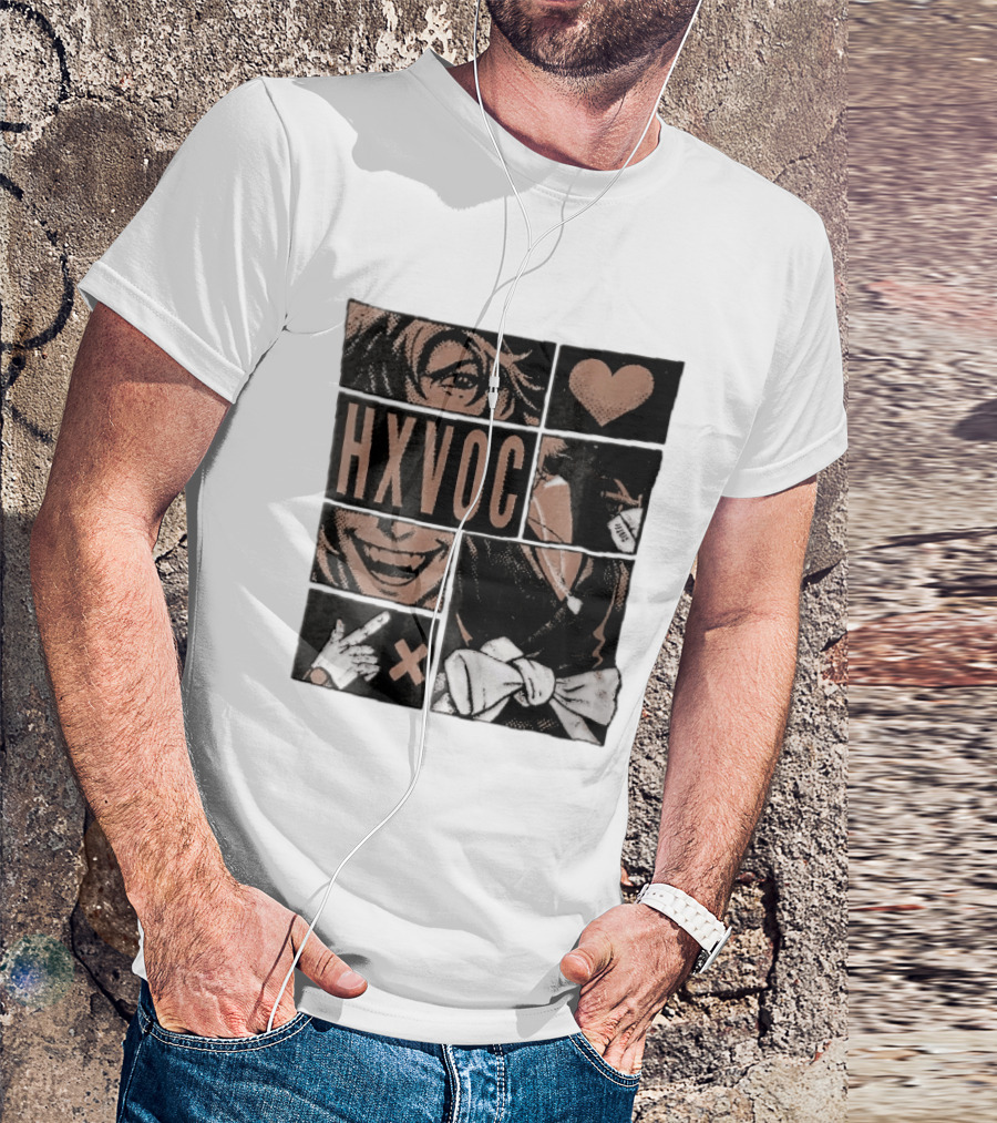 Hxvoc Halftone Manga Vampire Comic Panels Fangs Heart Bow T-Shirt