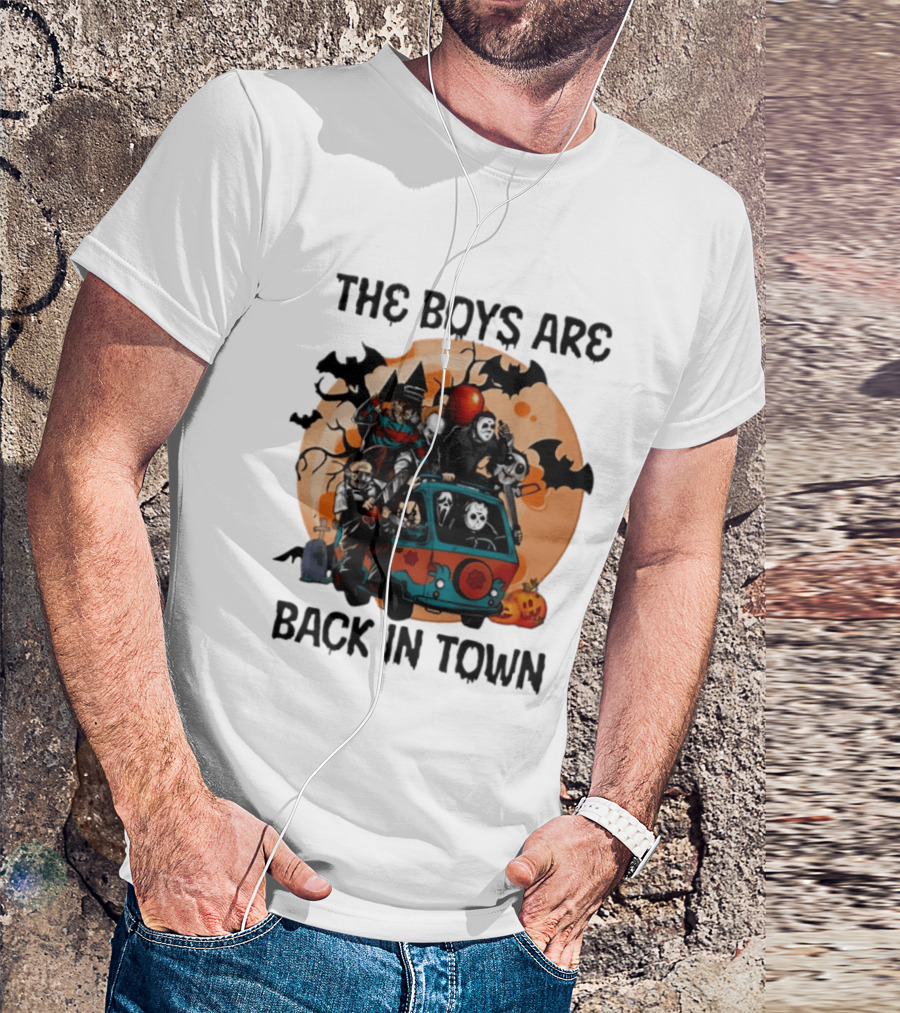 The Boys Are Back In Town Horror Characters Halloween Van Scene T-Shirt