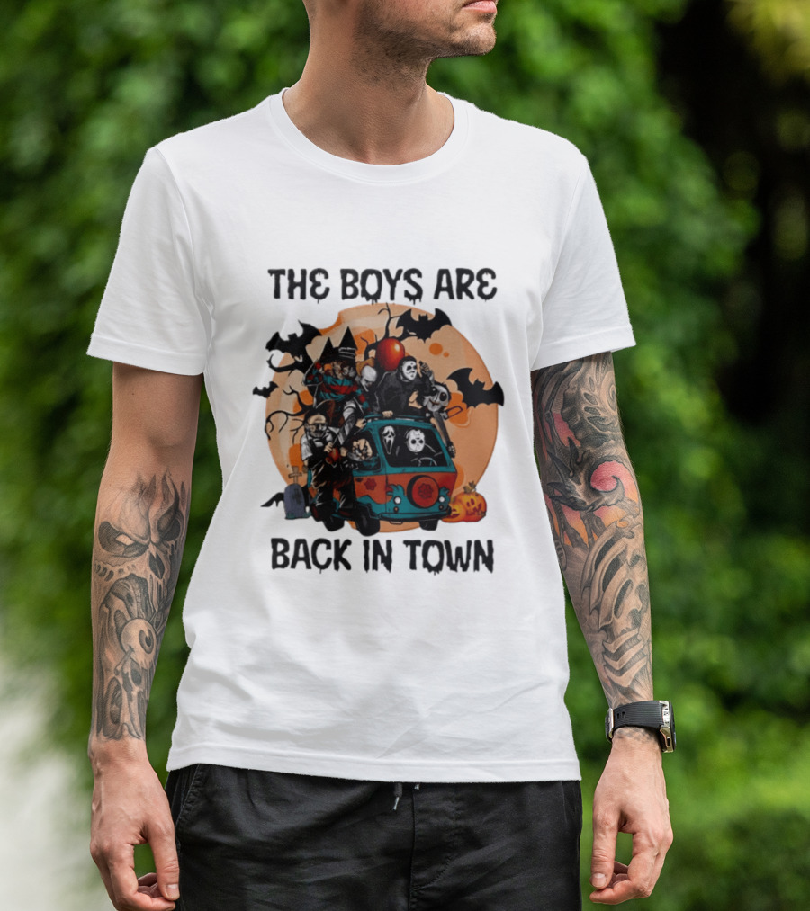 The Boys Are Back In Town Horror Characters Halloween Van Scene T-Shirt