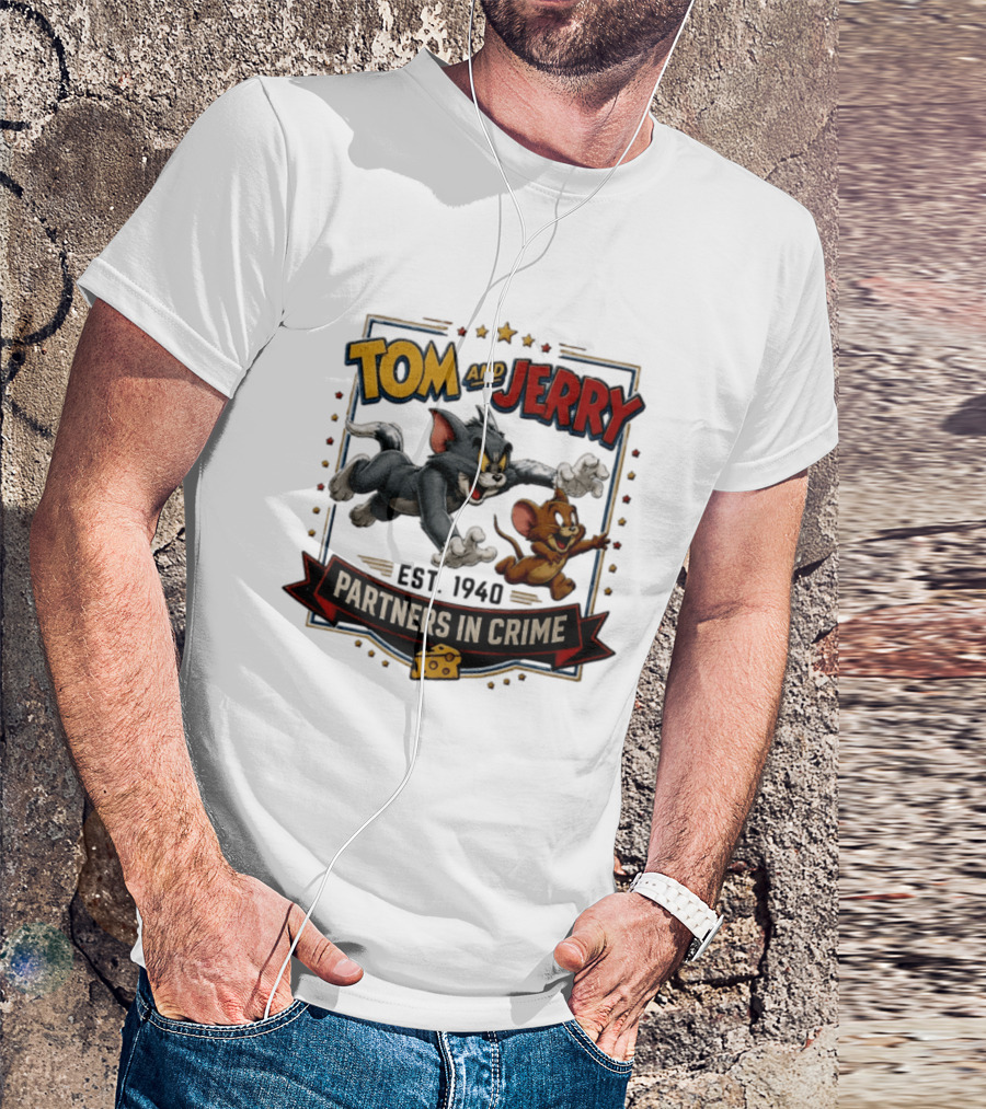 Tom And Jerry Partners In Crime Est 1940 Classic Cartoon Duo Adventure T-Shirt