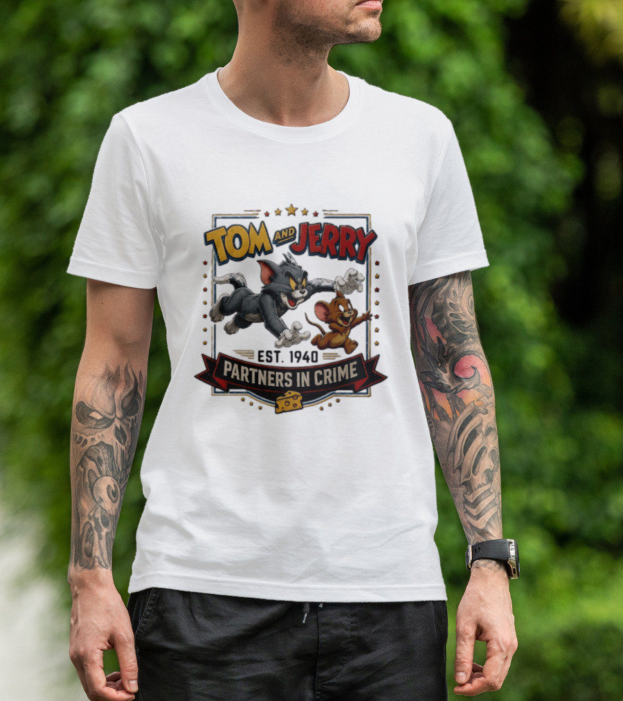 Tom And Jerry Partners In Crime Est 1940 Classic Cartoon Duo Adventure T-Shirt