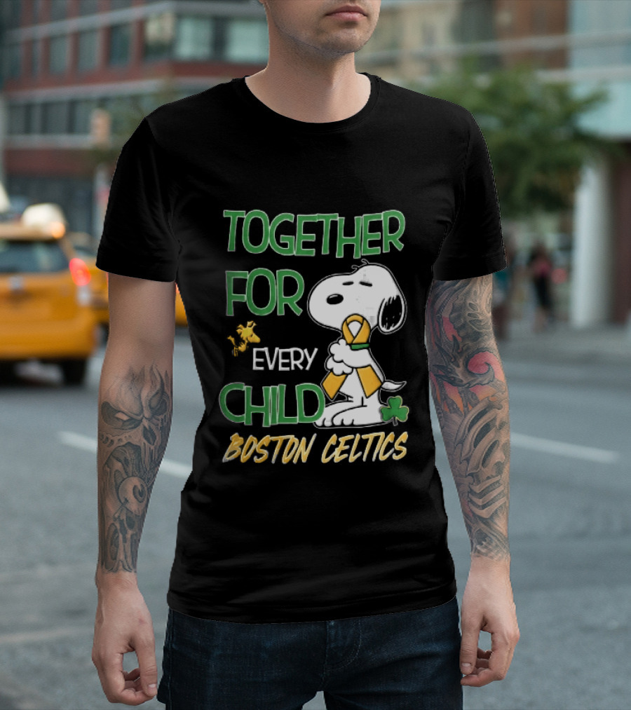 Boston Celtics Together Cartoon Dog Bird Awareness Ribbon Shamrock T-Shirt