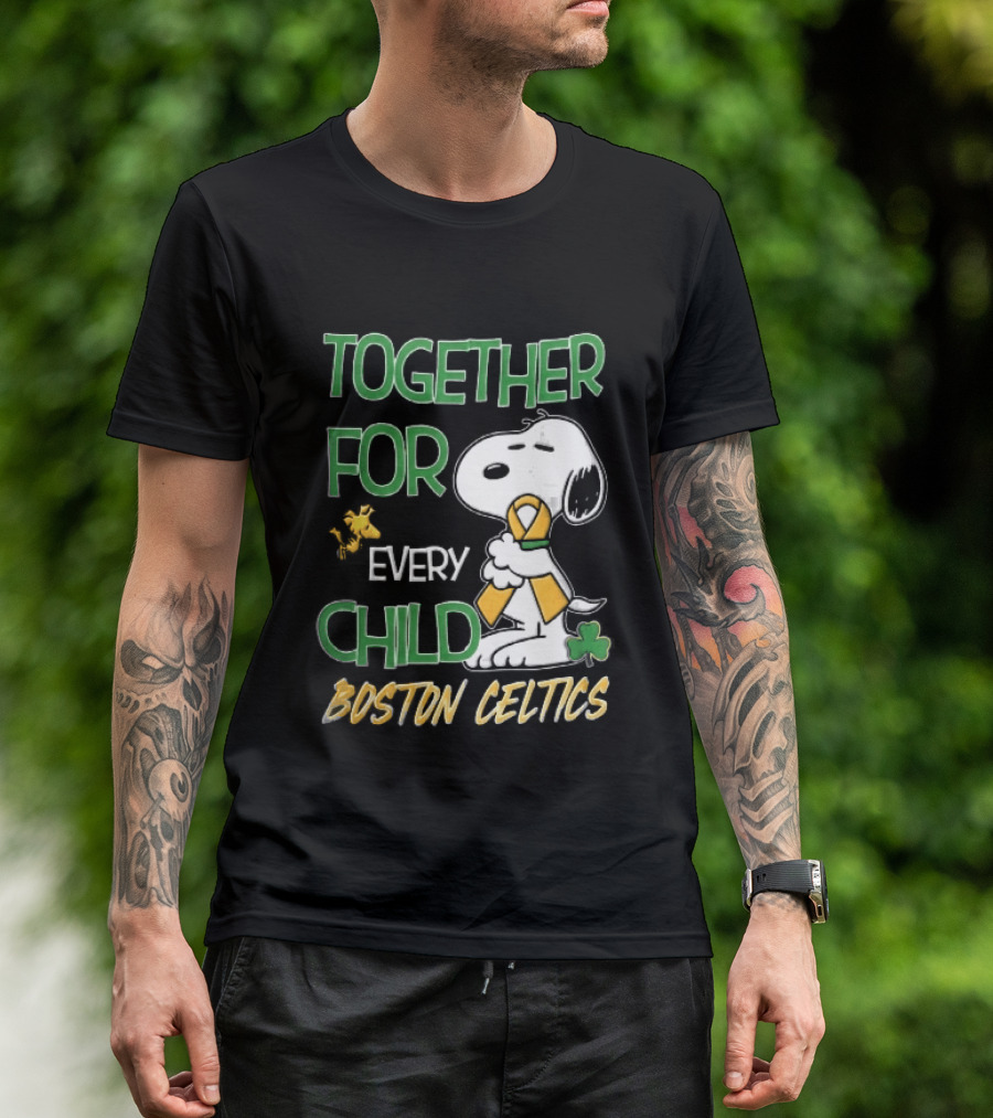 Boston Celtics Together Cartoon Dog Bird Awareness Ribbon Shamrock T-Shirt