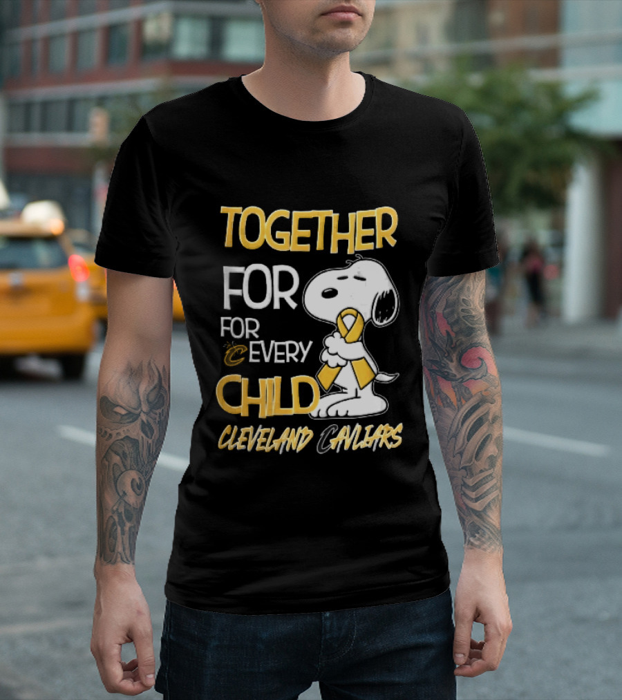 Cleveland Cavaliers Together For Every Child Cartoon Dog Yellow Ribbon T-Shirt