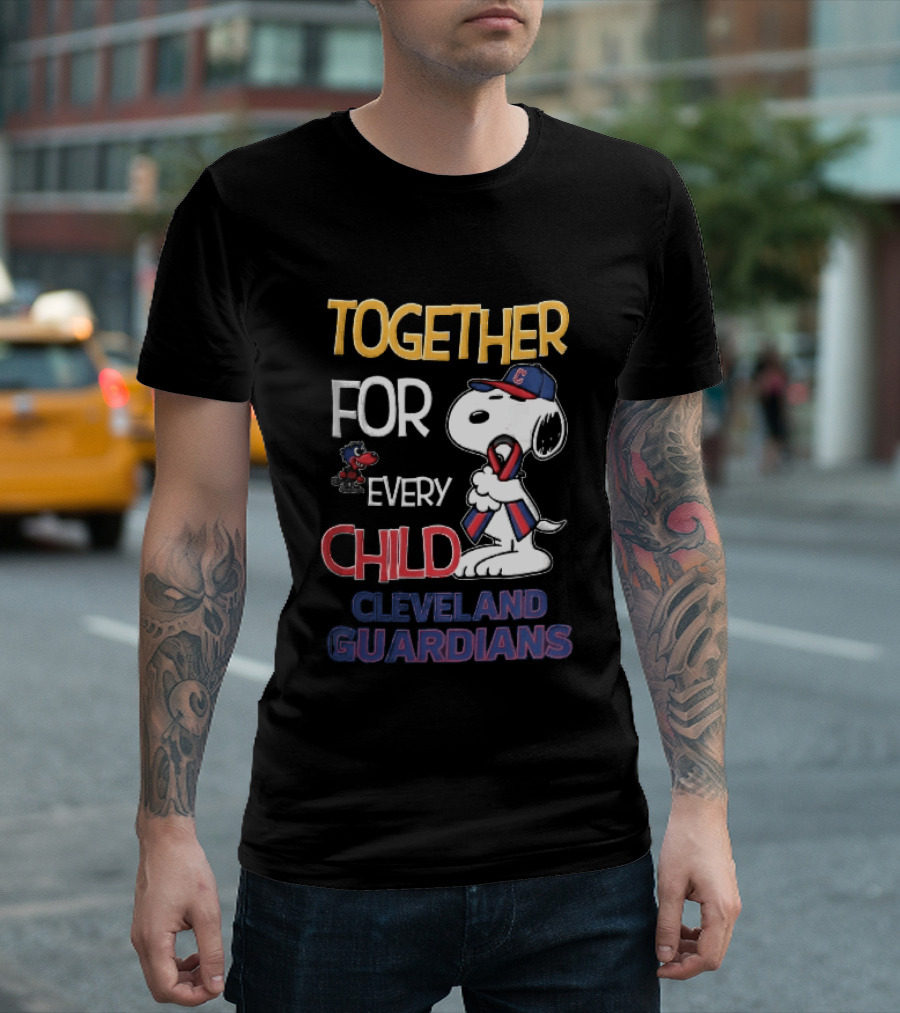 Cleveland Guardians Together For Every Child Snoopy Awareness Ribbon MLB T-Shirt